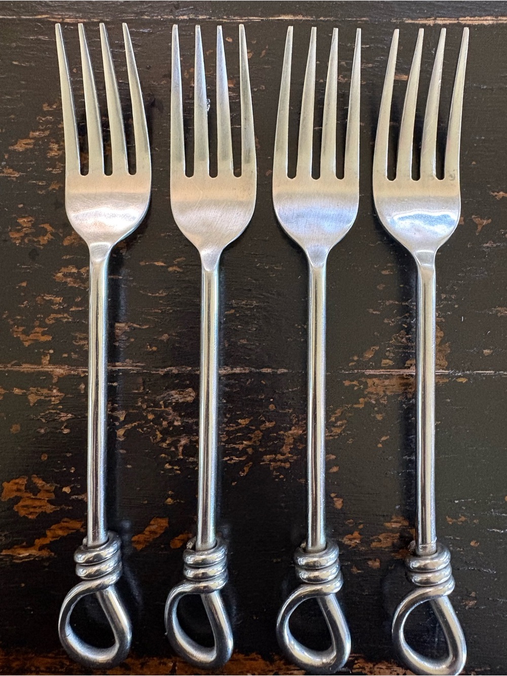 Gibson CUOMO Stainless SALAD FORKS Open Ring Tip 18/8 Glossy Flatware Set of 4